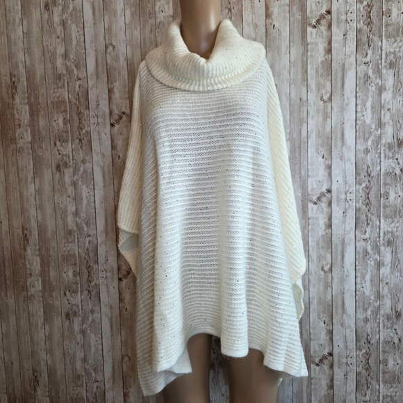 Women's Ann Taylor Factory Ivory Silver Sequin Cowl Neck Poncho - Picture 1 of 10